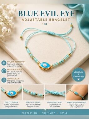 Blue Evil Eye Adjustable Bracelet